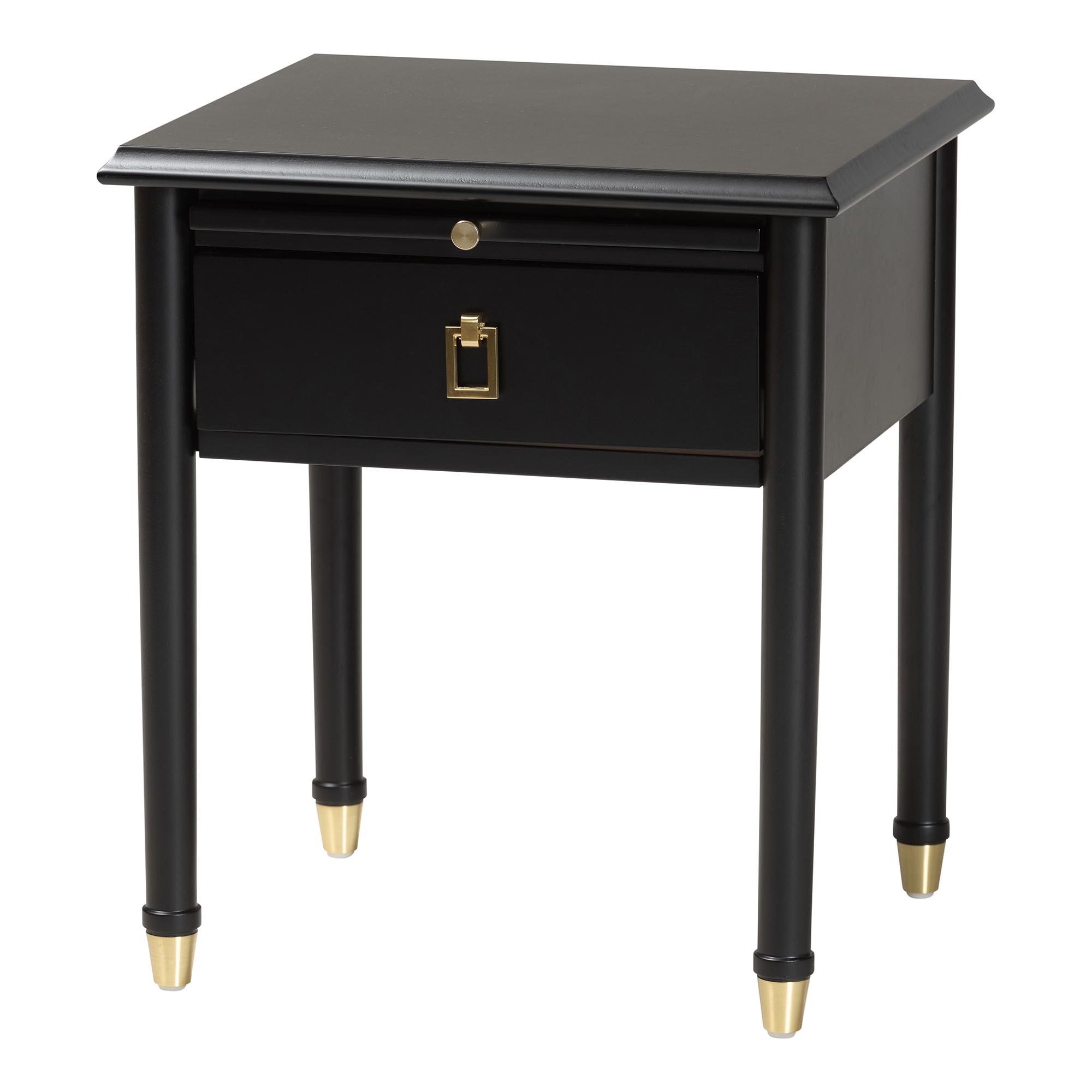 Baxton Studio Tamra Black Wood Nightstand with Pullout Shelf - Modern Transitional Bedside Table with Metallic Accents Affordable modern furniture in Chicago, classic bedroom furniture, modern nightstand, cheap nightstand
